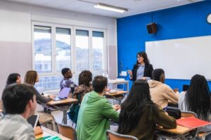 Teacher in a classroom of students